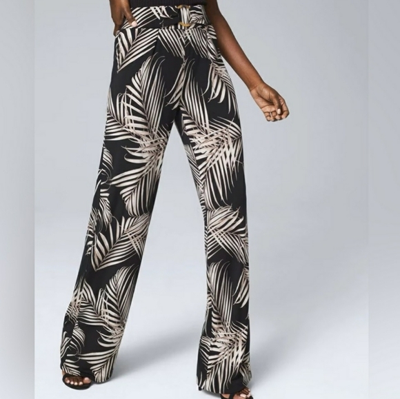 White House Black Market Tropical Palm Leaf Pull On Wide Leg Resort Pants - Picture 1 of 6